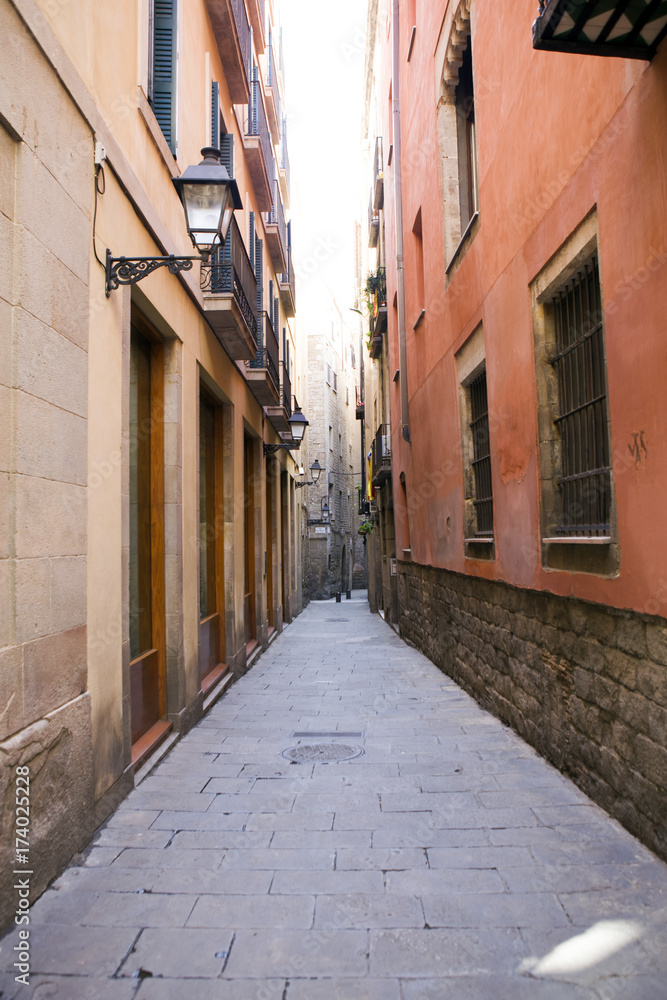 narrow street in old district of Barcelona