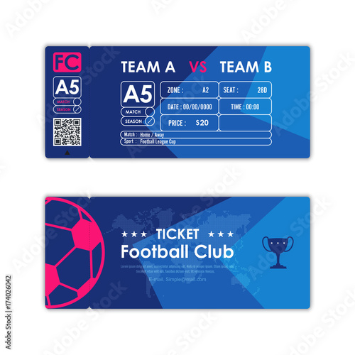 Football, Soccer ticket card element multicolor modern flat graphic design. Vector illustration.