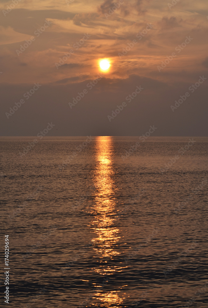 Morning sun at the seaside from Usedom, Germany, upended format