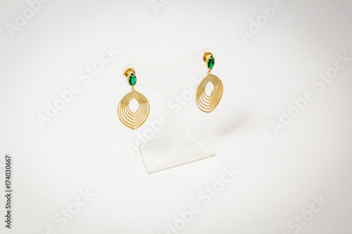Gold and green aearrings