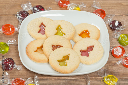 Home Baked Crystal Cookies On White Plates.