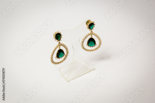 Gold and green aearrings