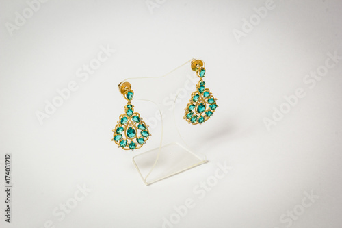 Gold and green aearrings