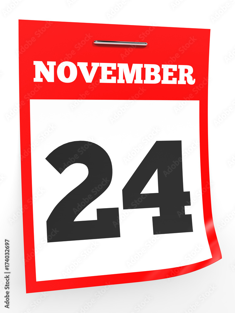 Fototapeta premium November 24. Calendar on white background.