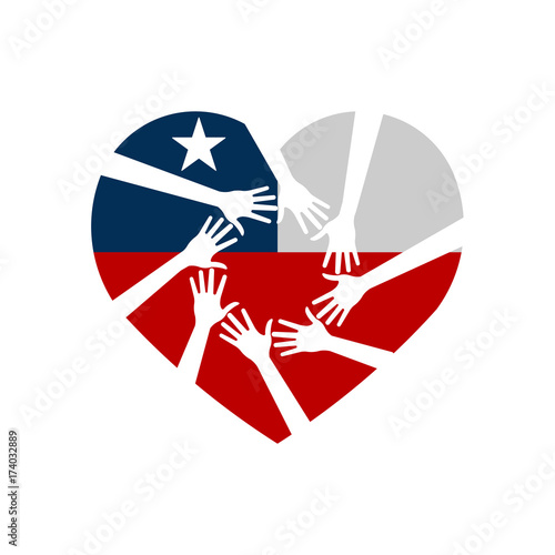 Heart and Hands Helping Texas and Florida. Vector illustration
