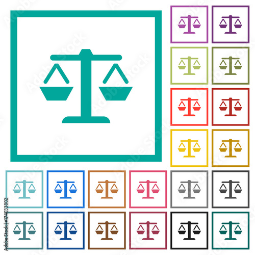 Weight balance flat color icons with quadrant frames