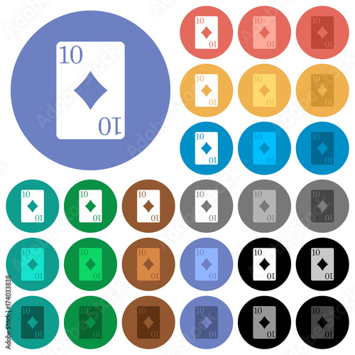 Ten of diamonds card round flat multi colored icons © botond1977
