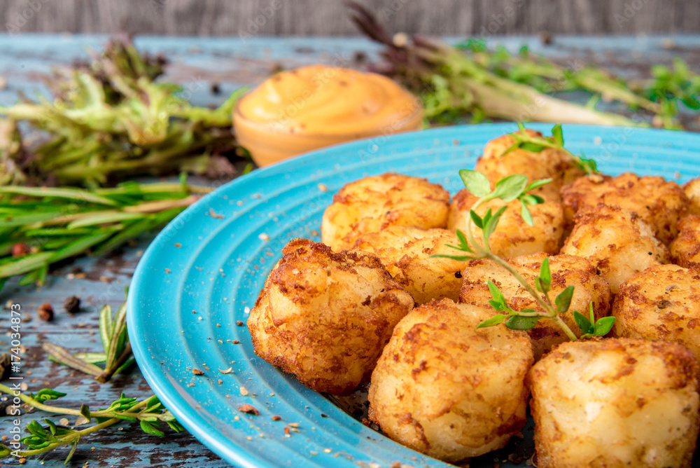 Homemade fried mini croquettes from baked potatoes, delicious and nice recipe Homemade fried mini croquettes from baked potatoes, delicious and nice recipe