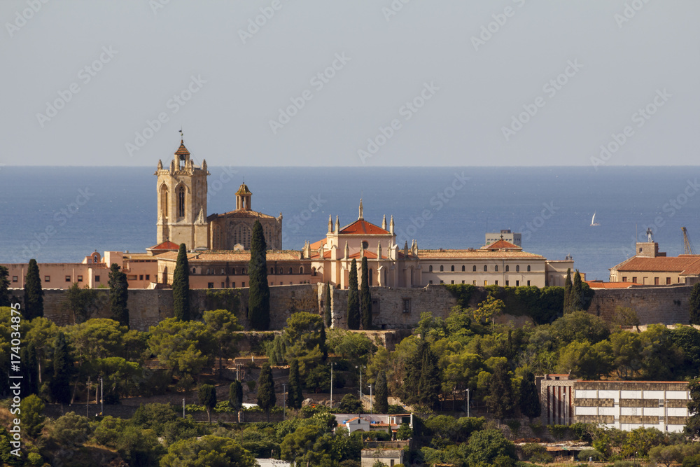 Tarragona cathedral against Medirranean sea