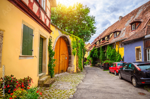 Beautiful streets in Rothenburg ob der Tauber with traditional German houses, Bavaria, Germany photo