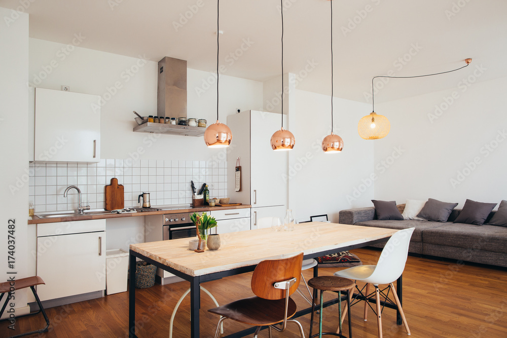 Modern Bright Kitchen With Living Room Modern Bright Kitchen With Living Room