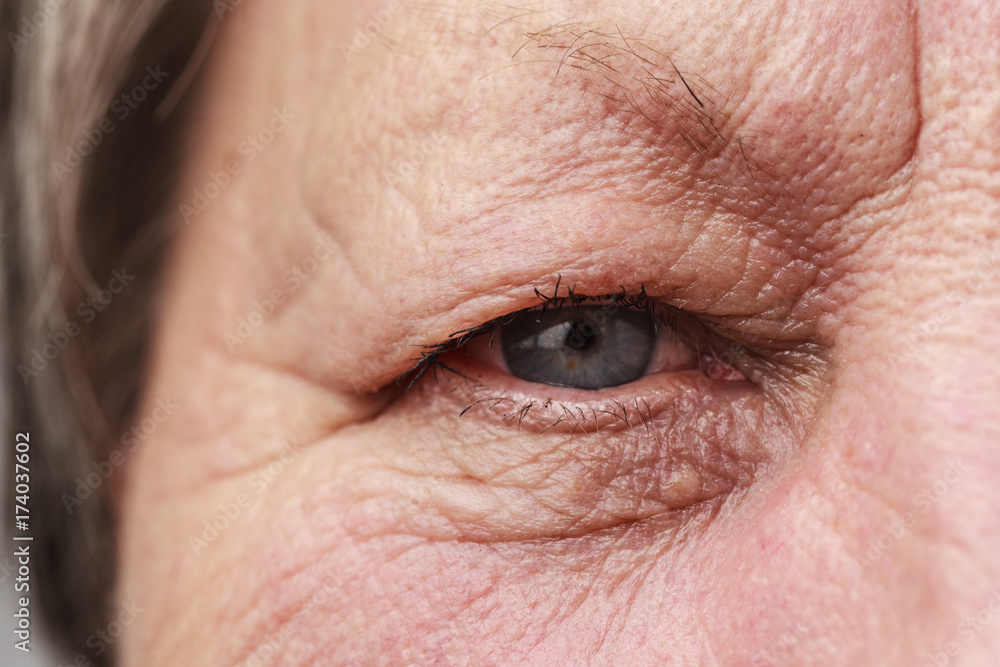Elderly pensioner female eye closeup Elderly pensioner female eye closeup