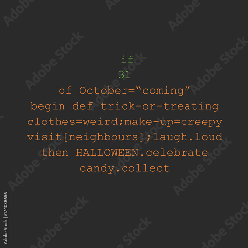 Halloween pumpkin made of programming code in Ruby language