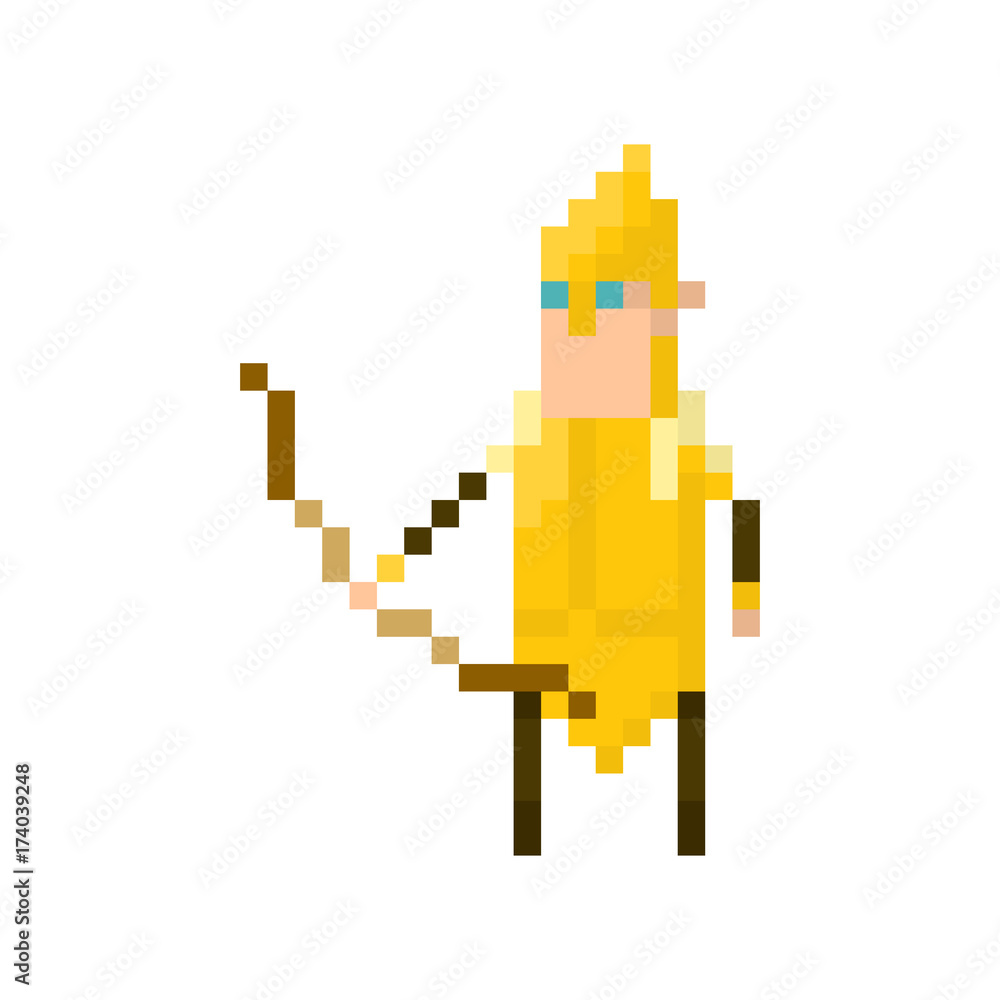 Fototapeta premium Pixel elf warrior with bow. Сharacter for games and applications