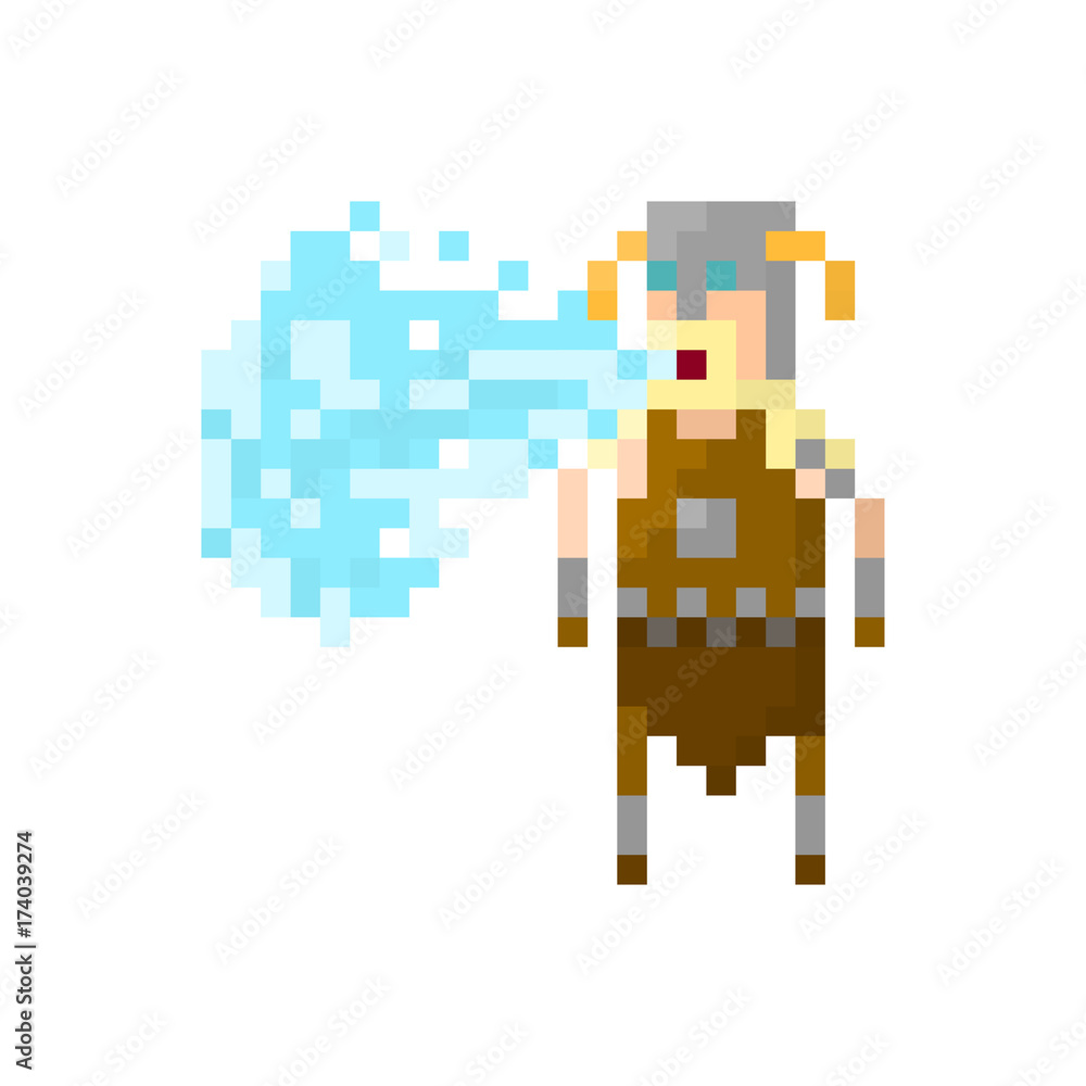 Fototapeta premium Pixel screaming northern warrior viking. Сharacter for games and applications