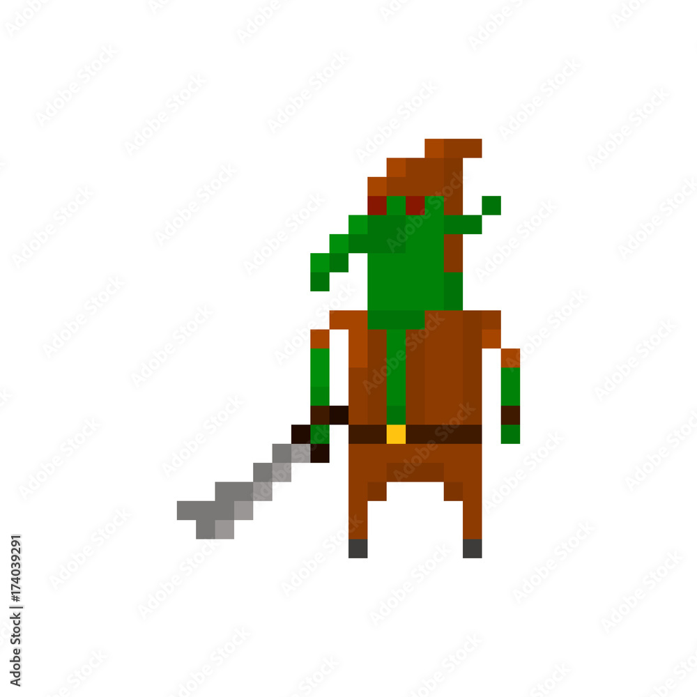 Pixel goblin with a sword. Сharacter for games and applications Pixel goblin with a sword. Сharacter for games and applications