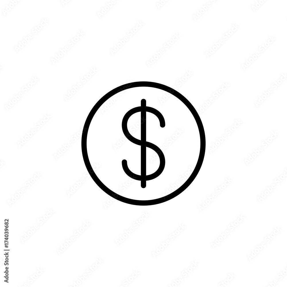 dollar coin sign line black icon dollar coin sign line black icon