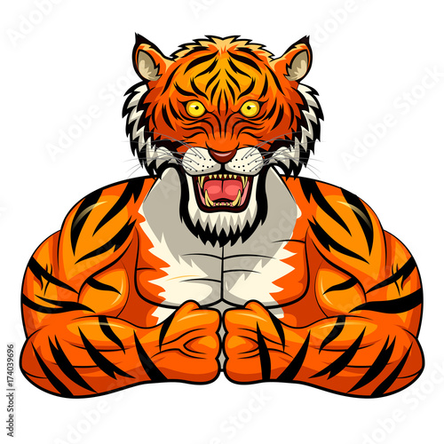 Fototapeta Naklejka Na Ścianę i Meble -  Angry strong tiger mascot. vector illustration