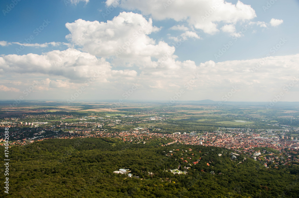 Panoramic view od a town with blue sky and clouds