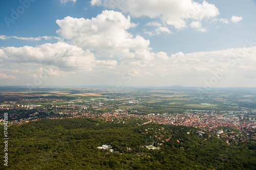 Panoramic view od a town with blue sky and clouds
