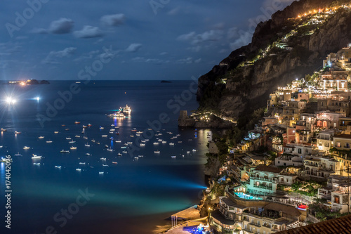 Fototapeta Naklejka Na Ścianę i Meble -  Positano Italy on the Amalfi Coast at Night
