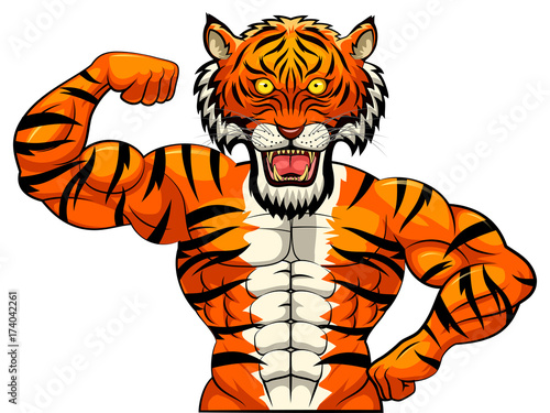 Fototapeta Naklejka Na Ścianę i Meble -  Angry strong tiger mascot. vector illustration