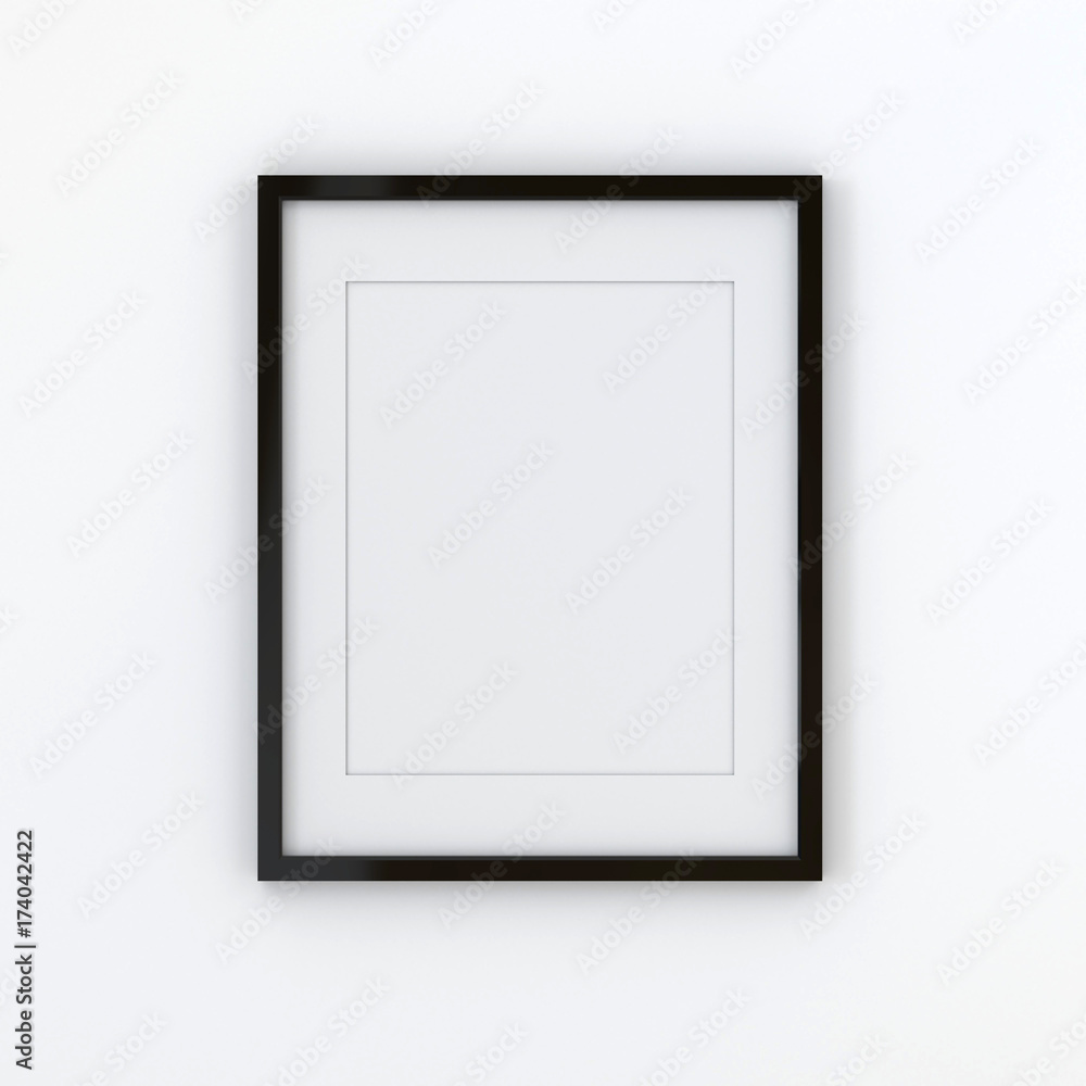 Blank picture frame templates in a living room wall, 3D render Blank picture frame templates in a living room wall, 3D render