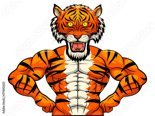 Fototapeta Naklejka Na Ścianę i Meble -  Angry strong tiger mascot. vector illustration