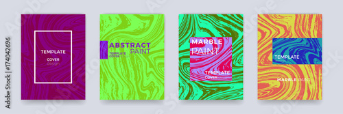 Abstract color splash or marble design texture brochure template background for banner, poster or magazine cover background. Marbling texture creative watercolor vector pattern gradient backdrop set