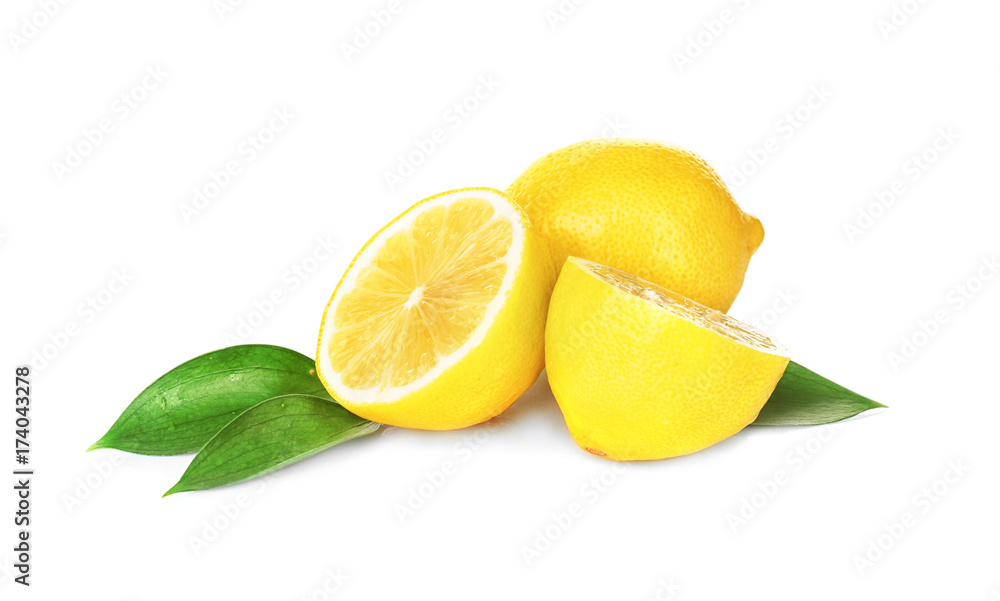 Fresh lemons on white background