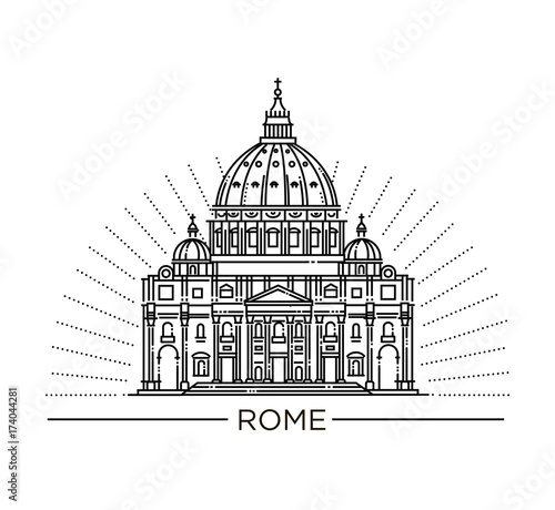 Vector line illustration of St. Peter's Basilica, Rome, Italy.