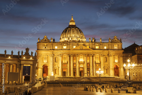 View on St. Peter's square at the Vatican late in the evening at sunset