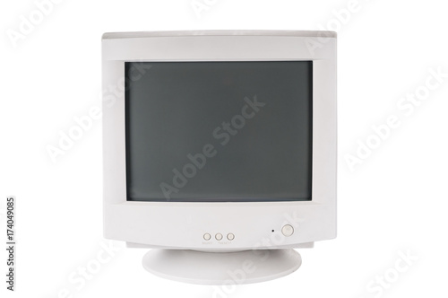 Vintage computer monitor on white background