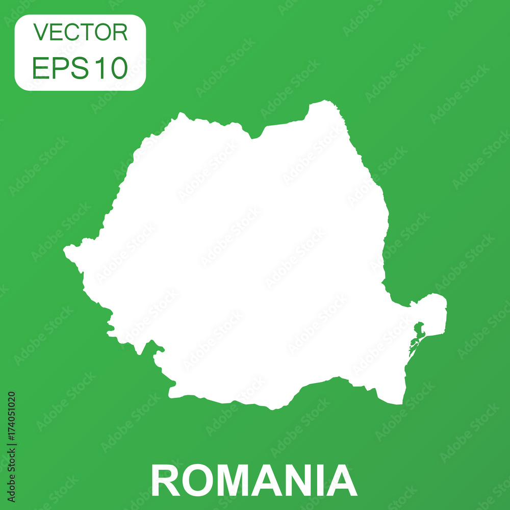 Romania map icon. Business concept Romania pictogram. Vector illustration on green background.