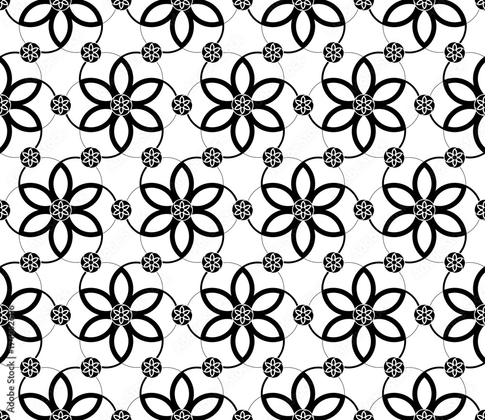 Minimalistic black and white seamless pattern from shapes of alien crop circle, vector. Minimalistic black and white seamless pattern from shapes of alien crop circle, vector.