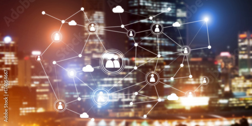 Modern wireless technologies as means of communucation and networking on dark background