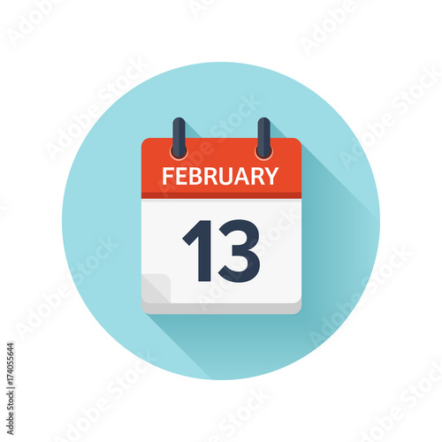 February 13. Vector flat daily calendar icon. Date and time, day, month 2018. Holiday. Season.