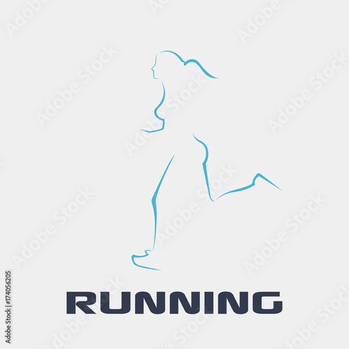 Simple modern line woman running logo design vector illustration