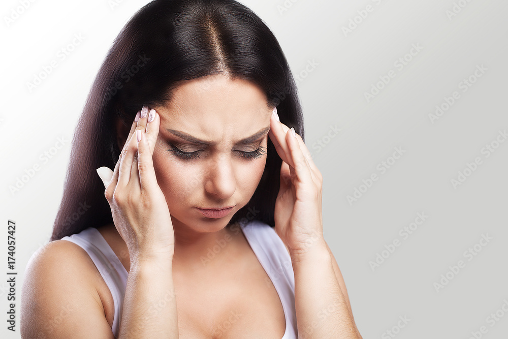Pain Tired Exhausted Stressed Woman Suffering From Strong Eye Pain. Portrait Of A Beautiful Young Woman Feeling Sick, Having Headaches, Nose Pain And Touching Painful Eyes. Healthcare Pain Tired Exhausted Stressed Woman Suffering From Strong Eye Pain. Portrait Of A Beautiful Young Woman Feeling Sick, Having Headaches, Nose Pain And Touching Painful Eyes. Healthcare