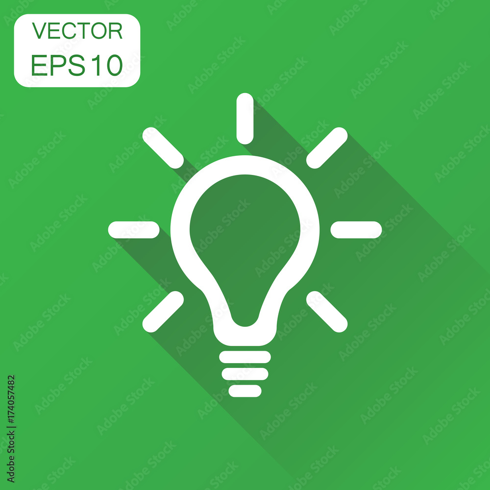 Light bulb line icon. Business concept electric lamp pictogram. Vector illustration on green background with long shadow. Light bulb line icon. Business concept electric lamp pictogram. Vector illustration on green background with long shadow.