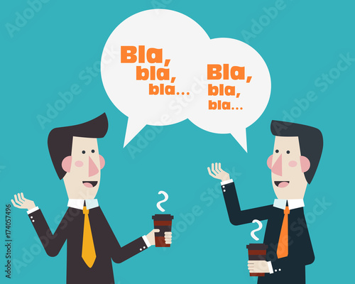 Two businessmen drinking coffee and talking. Coffee time, break and relaxation vector concept