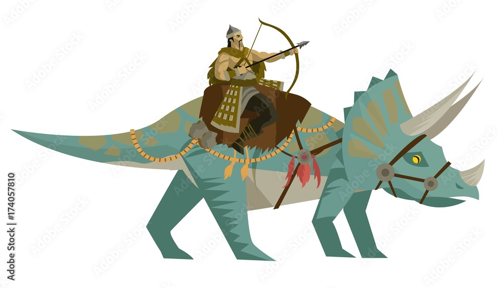 Vecteur Stock mongolian warrior riding a dinosaur