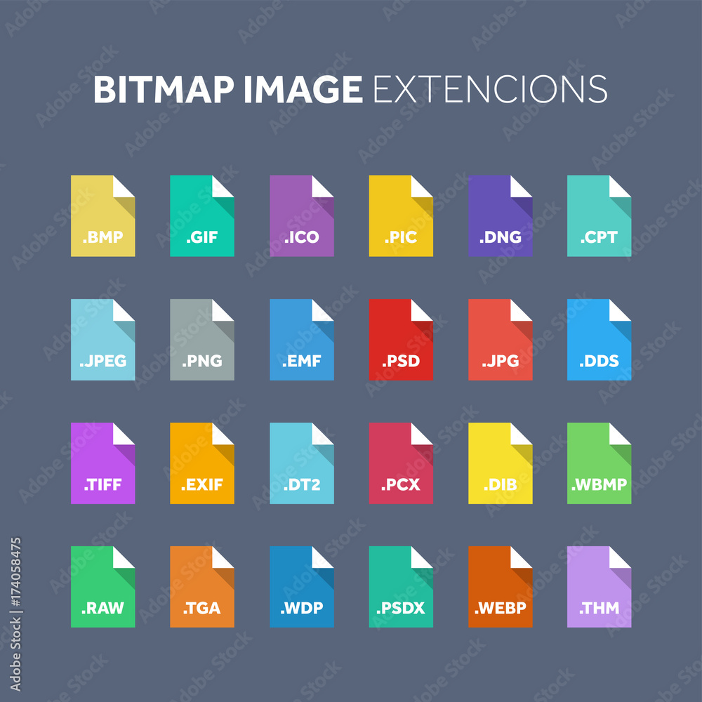 Flat style icon set. Source code, programming file type, extension ...