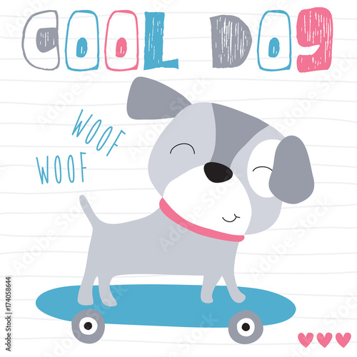 cute skateboarding dog vector illustration