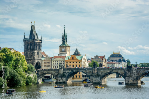 View of the Vitava River and The Charles Bridge in Prague Czech Republic