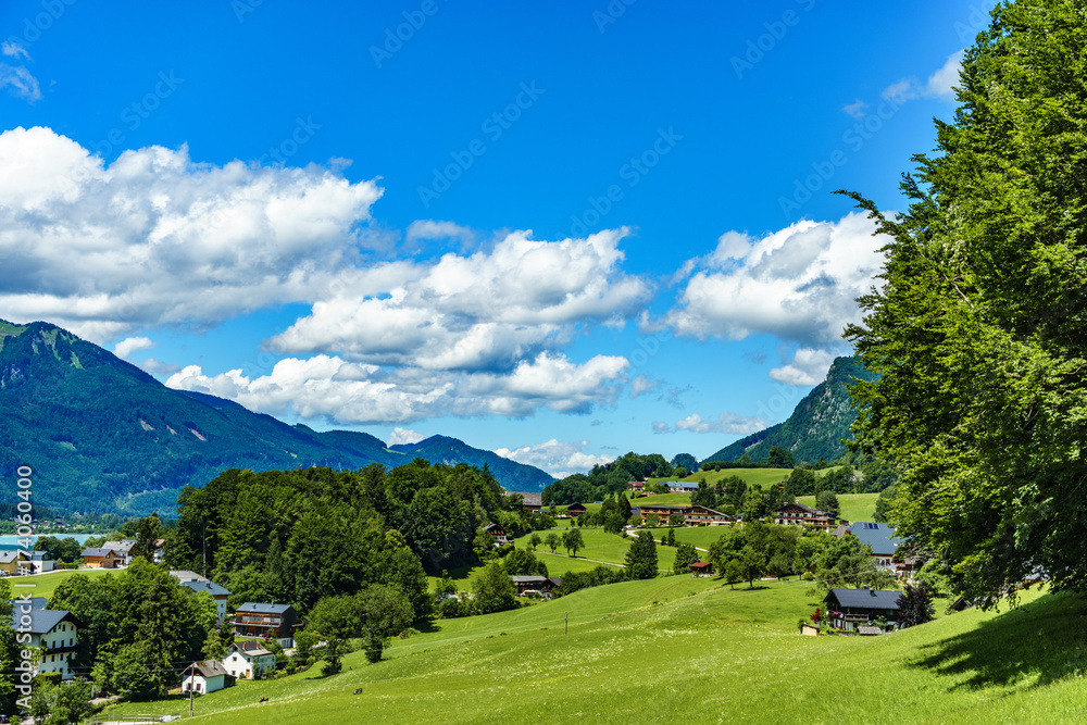 village houses in a mountain Alps landscape