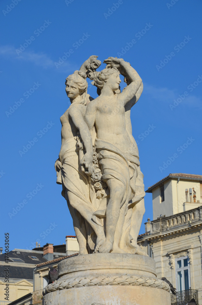 Les Trois Gr�ces famous statue in Montpellier city Les Trois Gr�ces famous statue in Montpellier city