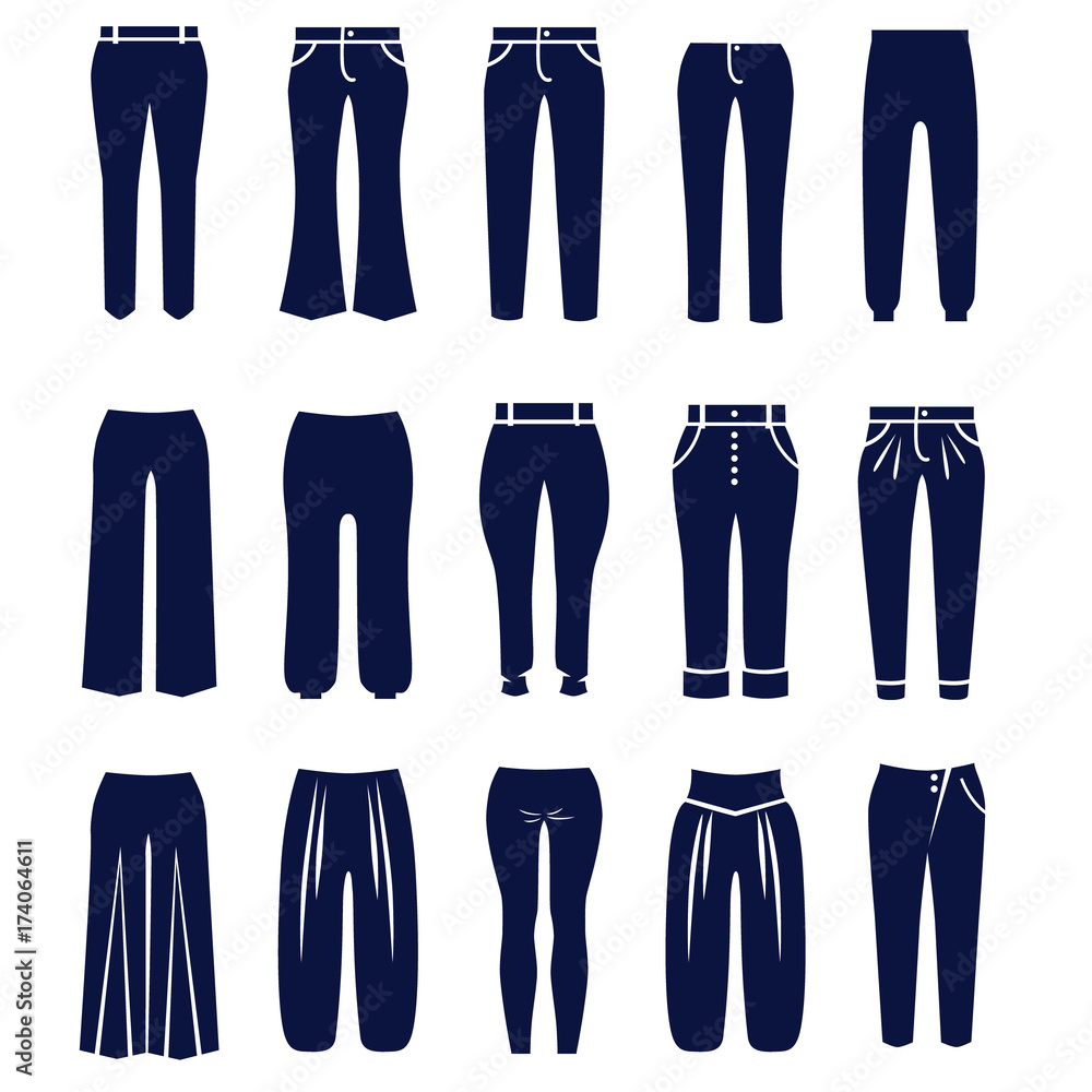 Different types of women trousers and pants Stock Vector