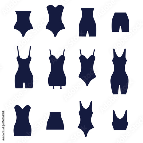 Different types of women's waist corrective underwear as glyph icons