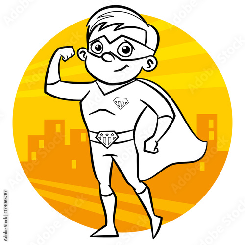 Superhero Coloring page. Comic character isolated on white background